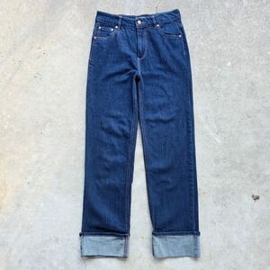 Cuffed Cottagecore Jeans Size 27 Blue Wide Leg‎ High Rise Twee Dark Wash